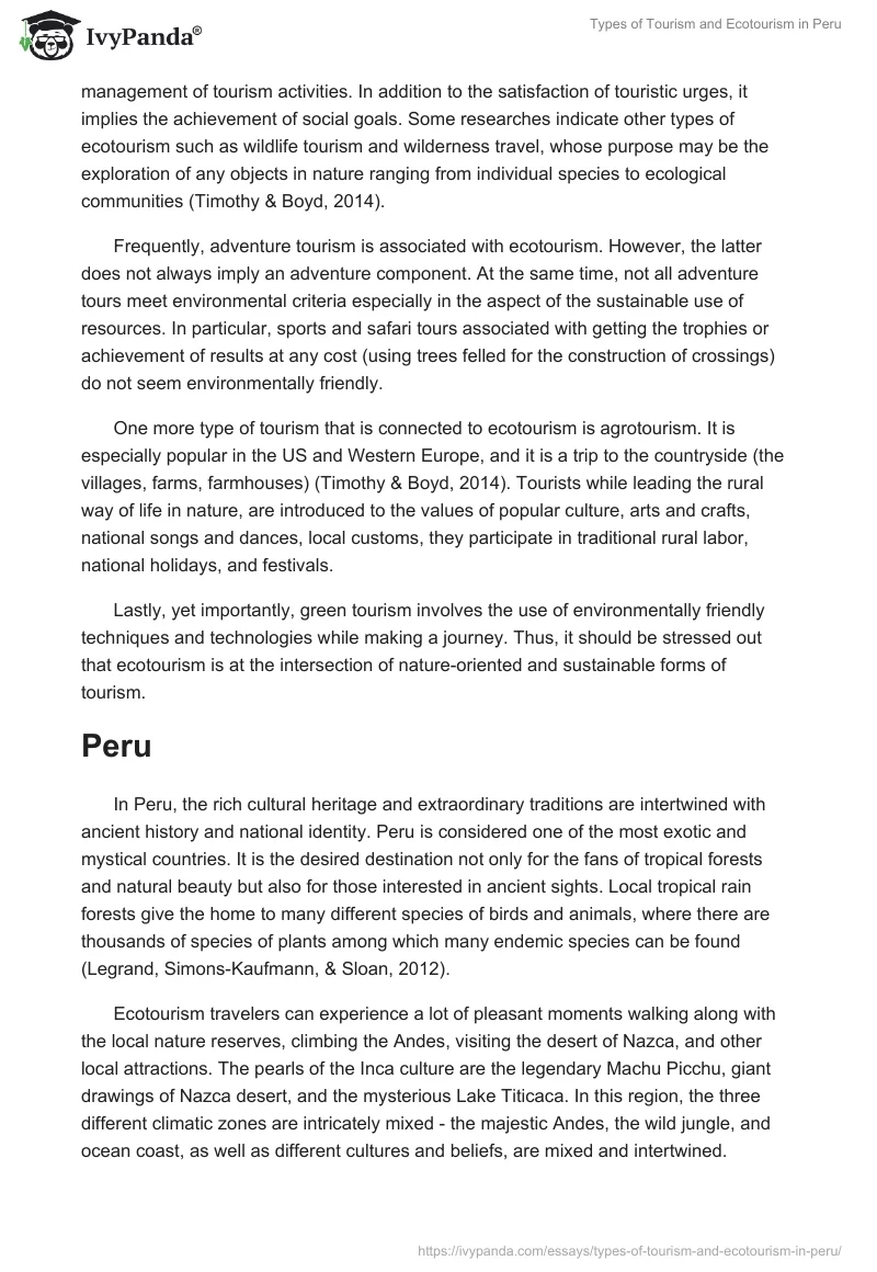 Types of Tourism and Ecotourism in Peru. Page 3