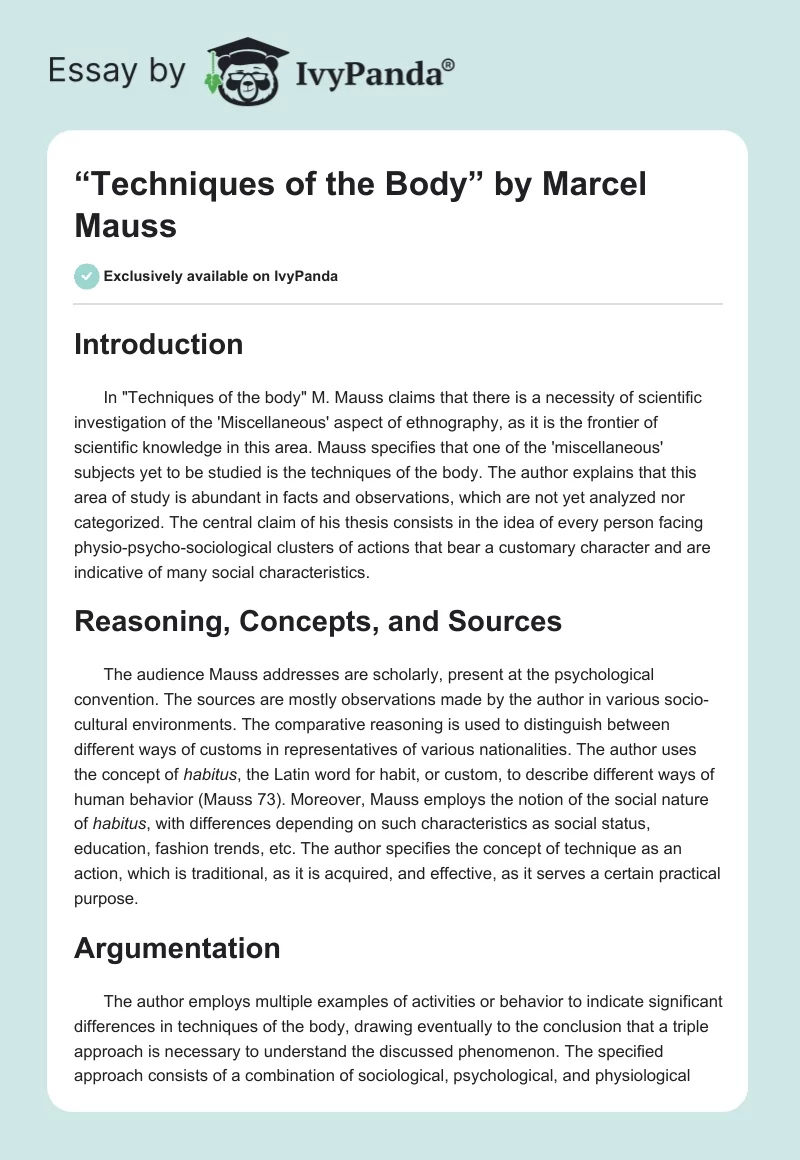 “Techniques of the Body” by Marcel Mauss. Page 1