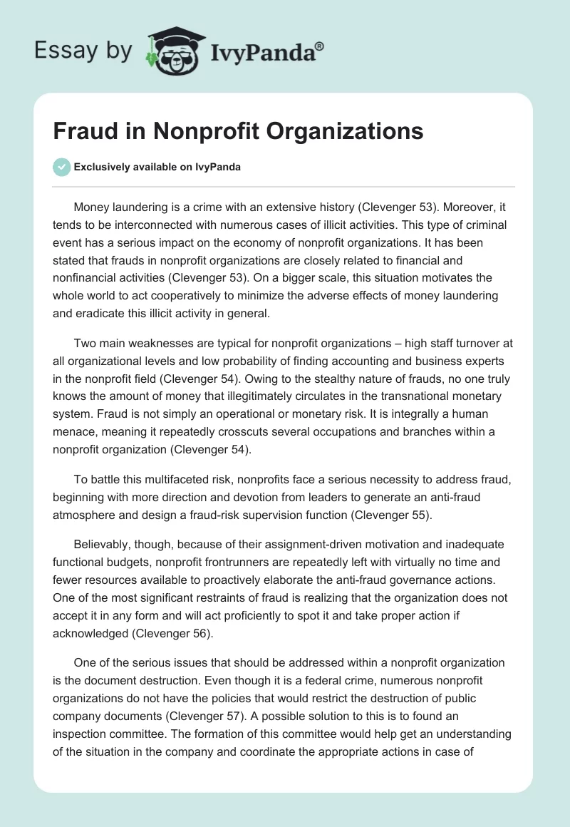 Fraud in Nonprofit Organizations. Page 1