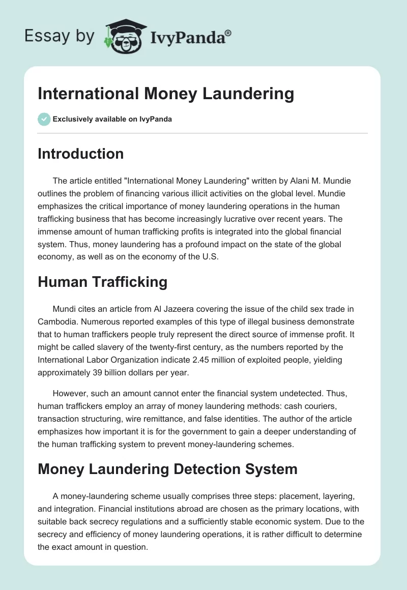 International Money Laundering. Page 1