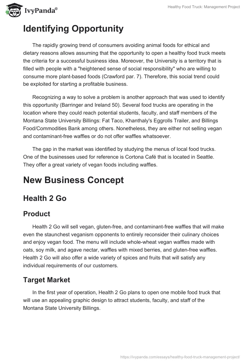 Healthy Food Truck: Management Project. Page 2