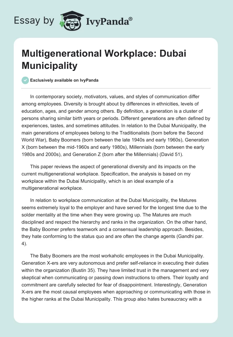 Multigenerational Workplace: Dubai Municipality. Page 1