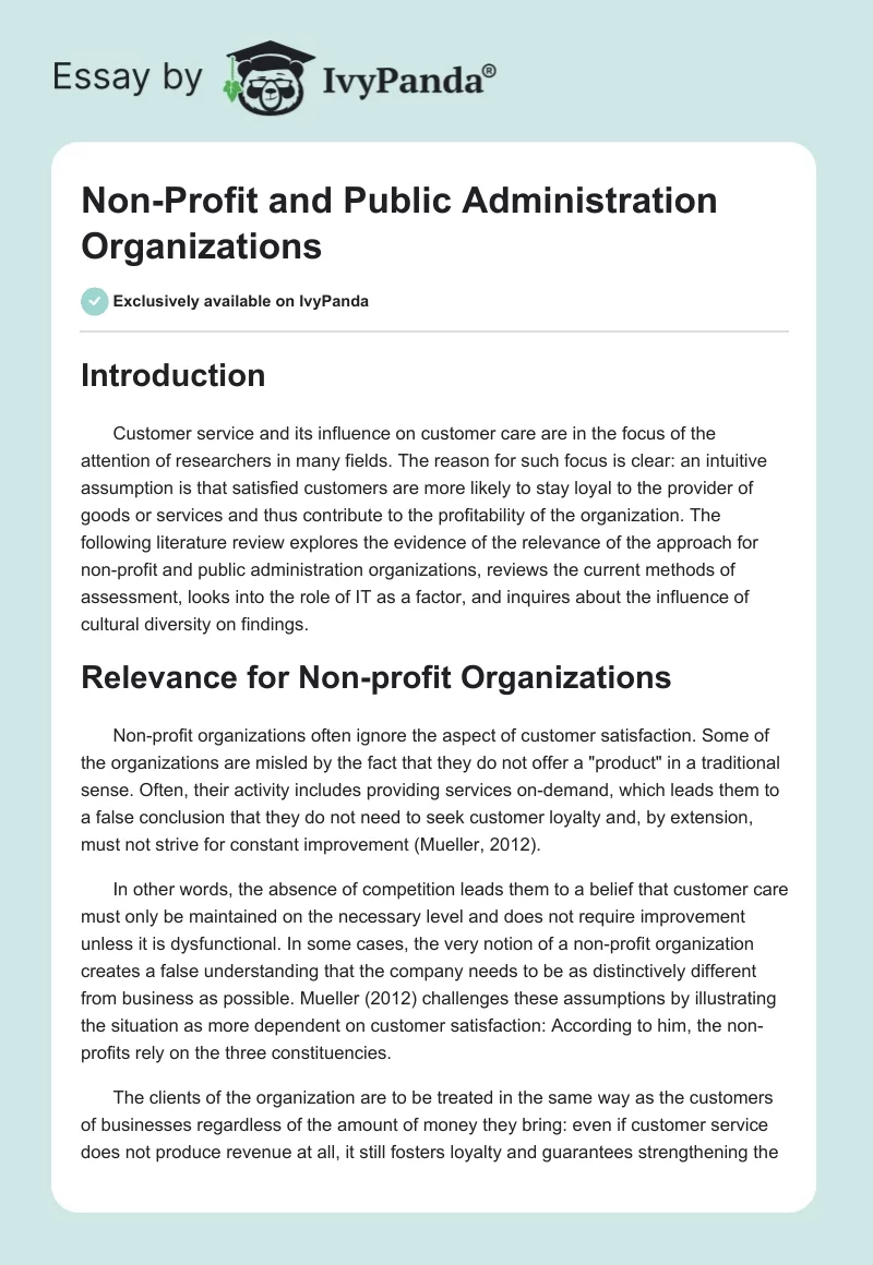 Non-Profit and Public Administration Organizations. Page 1