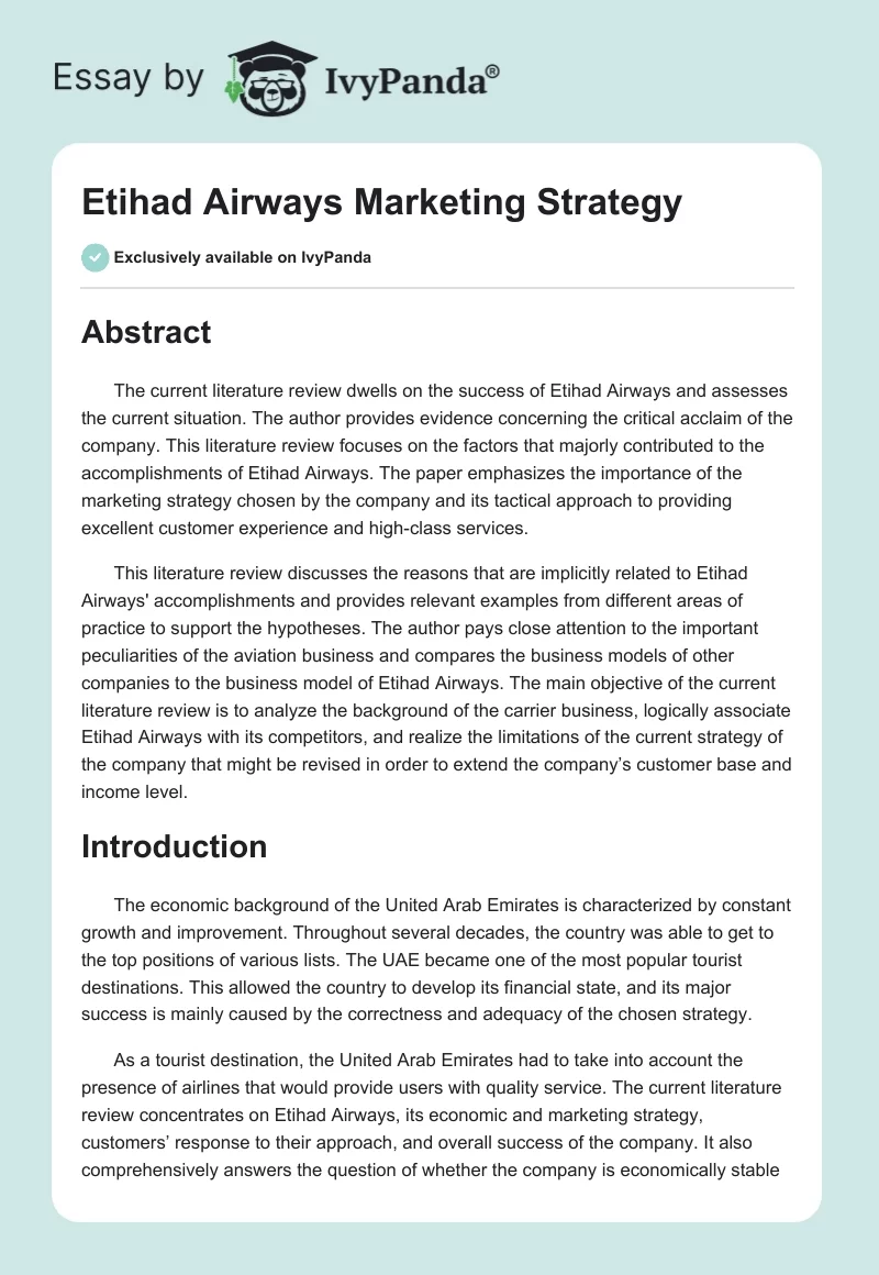 Etihad Airways Marketing Strategy. Page 1