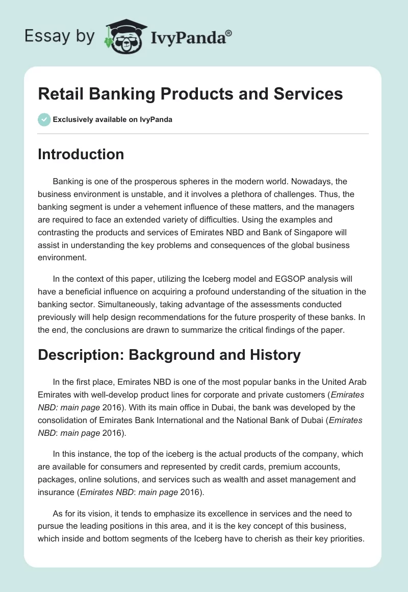 Retail Banking Products and Services. Page 1