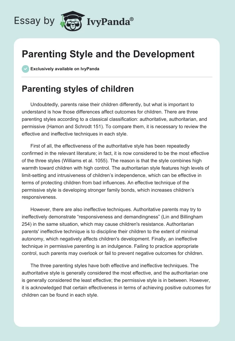 Parenting Style and the Development. Page 1