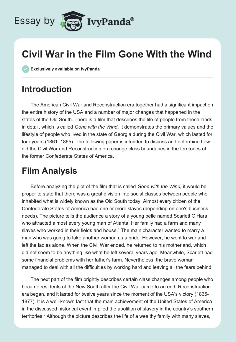 Civil War in the Film "Gone With the Wind". Page 1