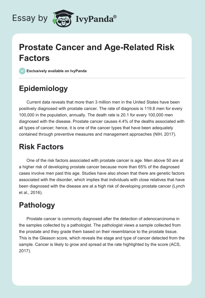 Prostate Cancer and Age-Related Risk Factors. Page 1