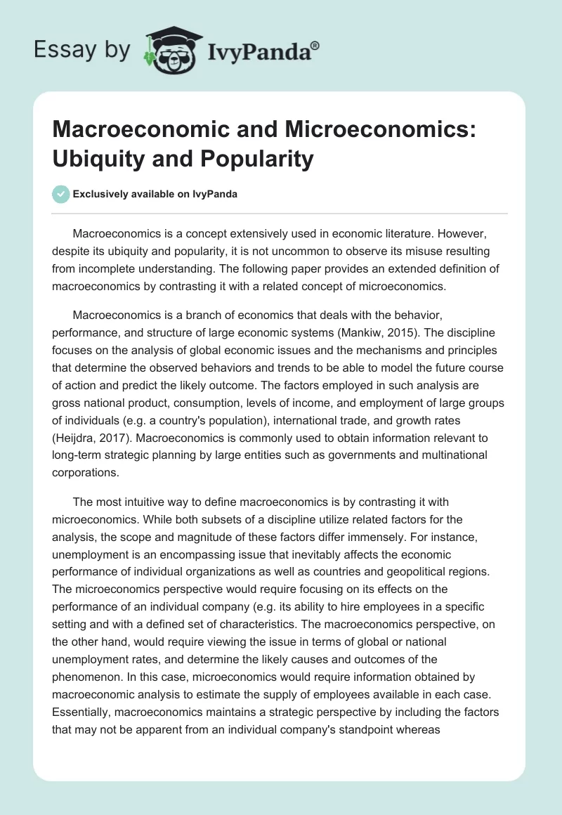 Macroeconomic and Microeconomics: Ubiquity and Popularity. Page 1