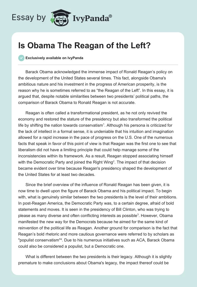 Is Obama "The Reagan of the Left"?. Page 1