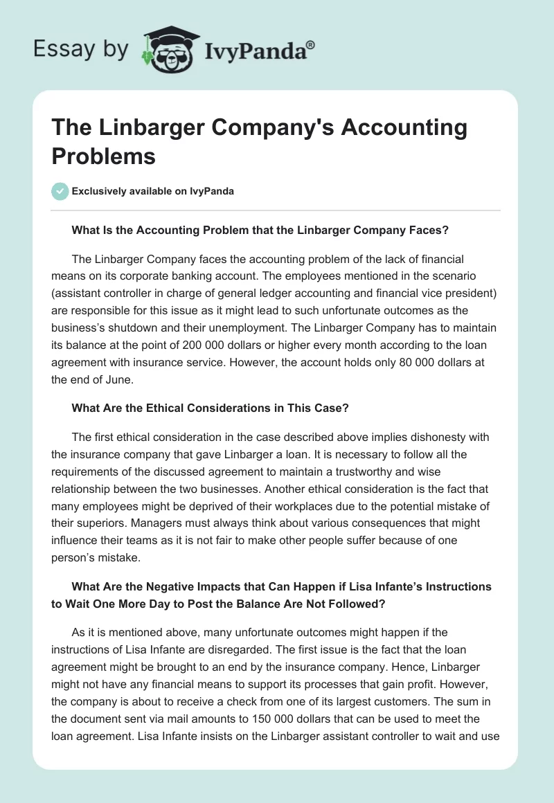The Linbarger Company's Accounting Problems. Page 1