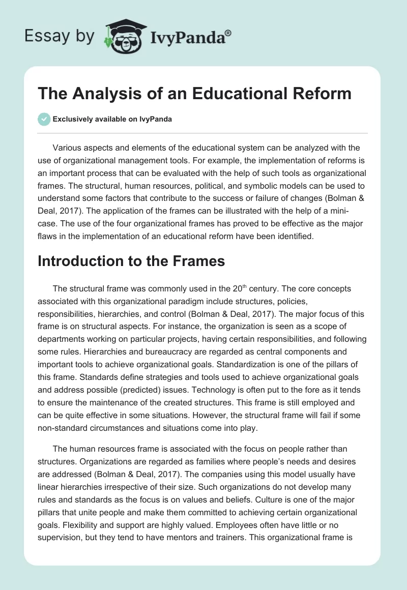 The Analysis of an Educational Reform. Page 1
