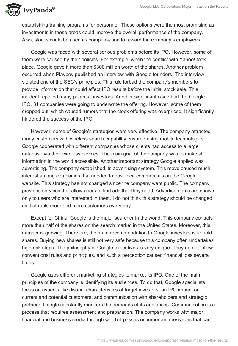 Google LLC Corporation: Major Impact on the Results. Page 2