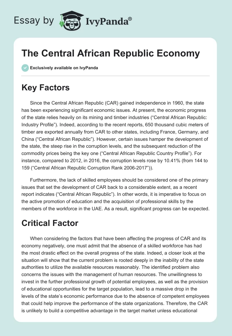 The Central African Republic Economy. Page 1