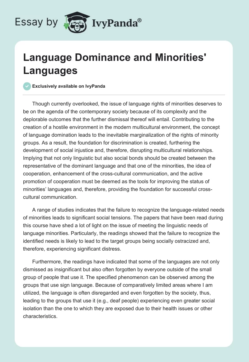 Language Dominance and Minorities' Languages. Page 1