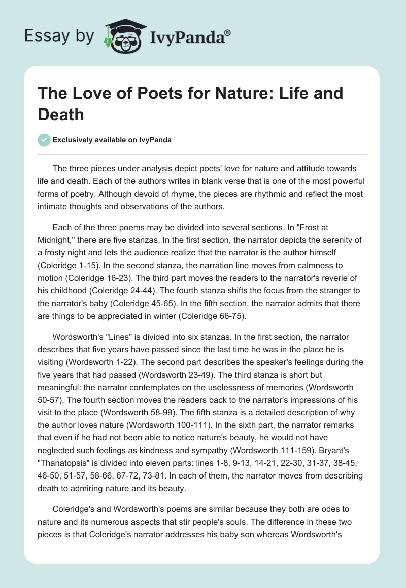 The Love of Poets for Nature: Life and Death. Page 1