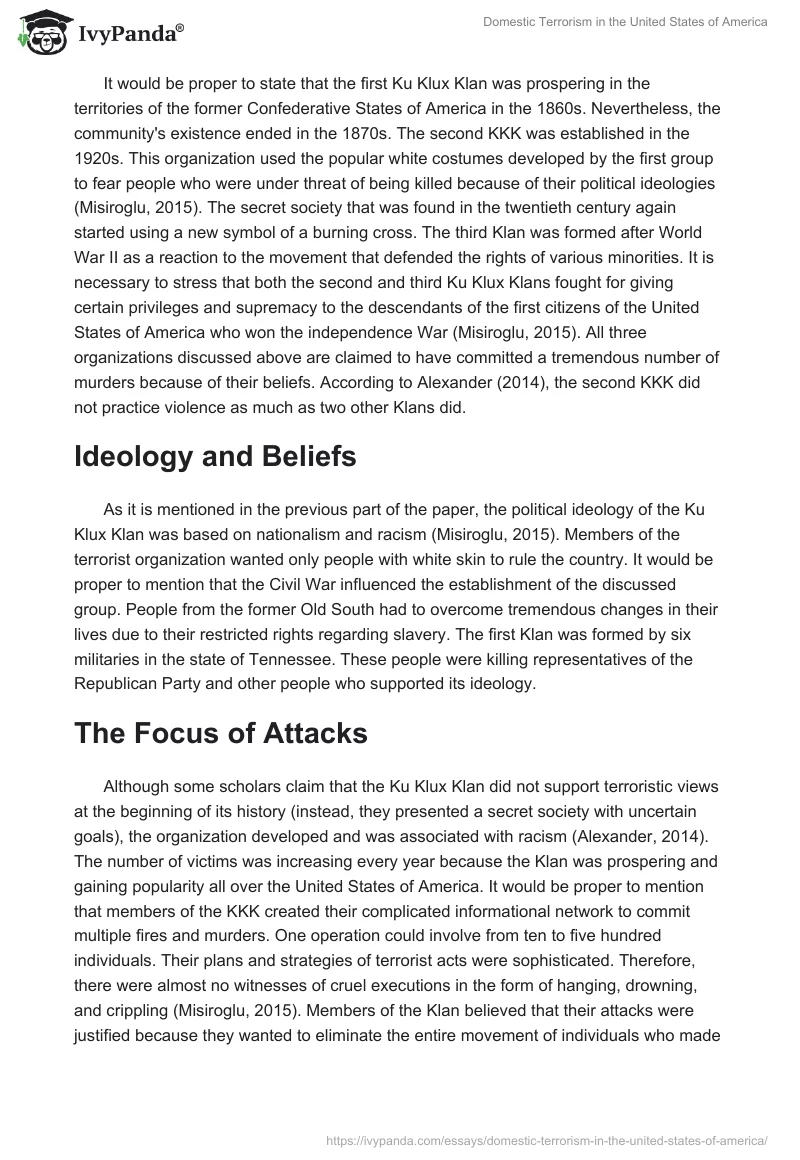 Domestic Terrorism in the United States of America. Page 2