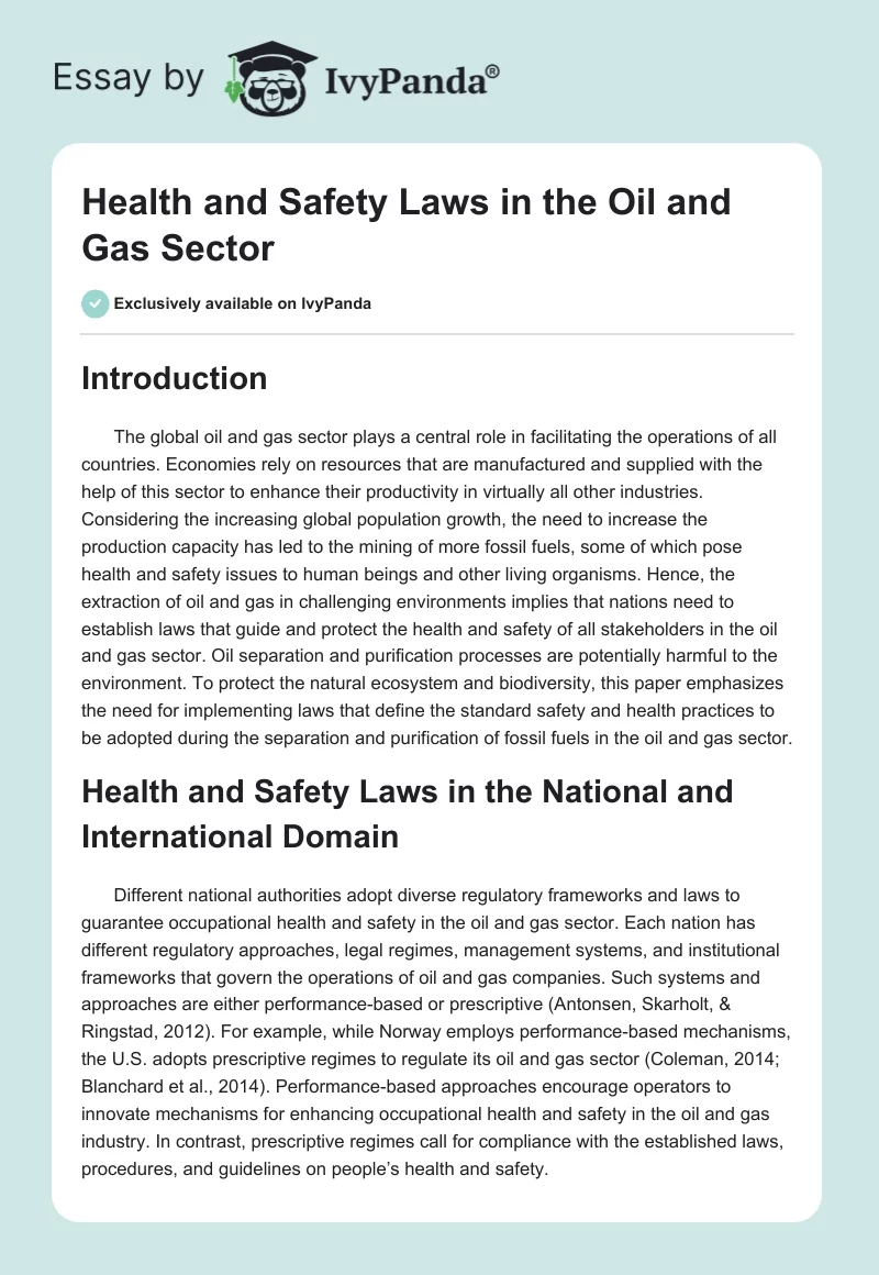 Health and Safety Laws in the Oil and Gas Sector. Page 1