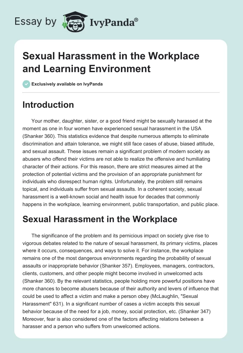 Sexual Harassment in the Workplace and Learning Environment. Page 1