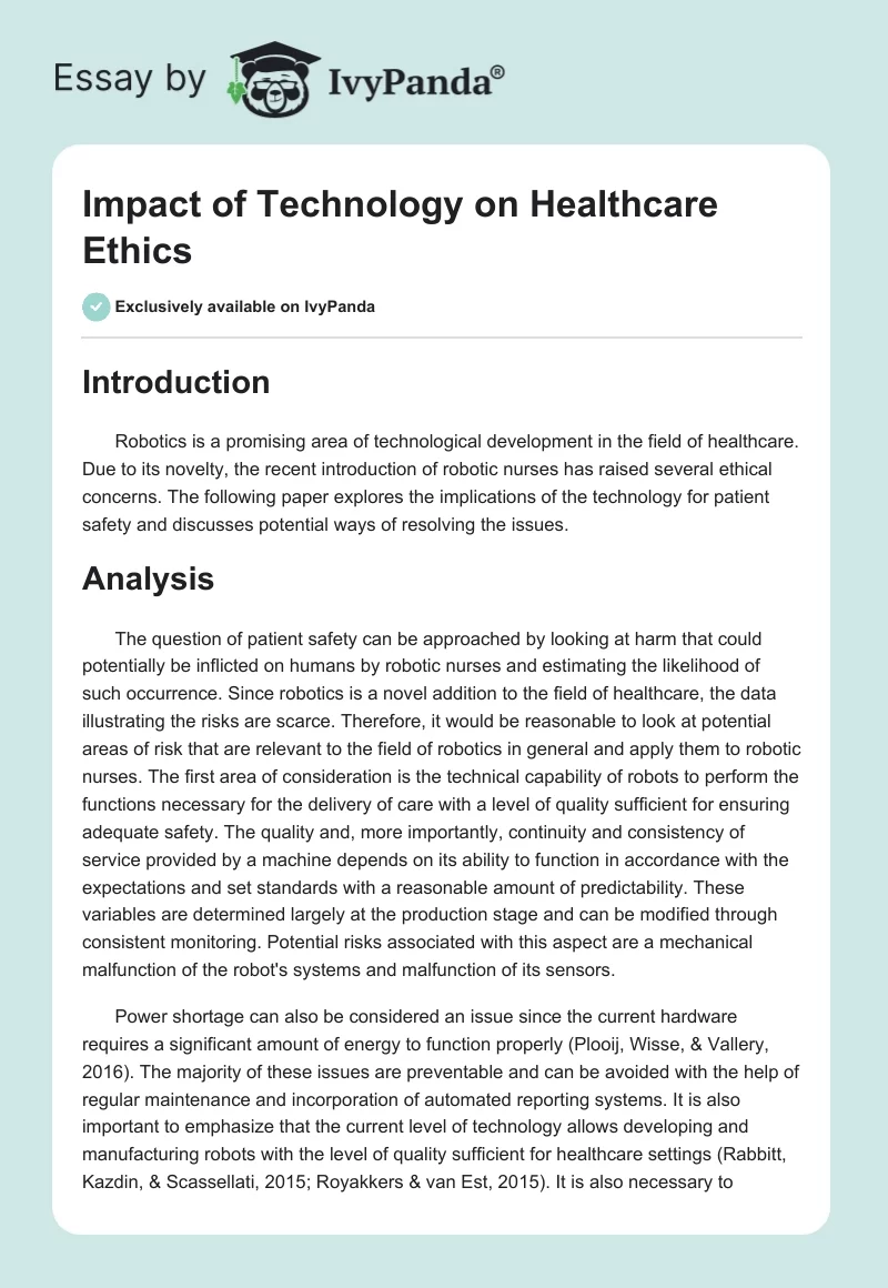 Impact of Technology on Healthcare Ethics. Page 1