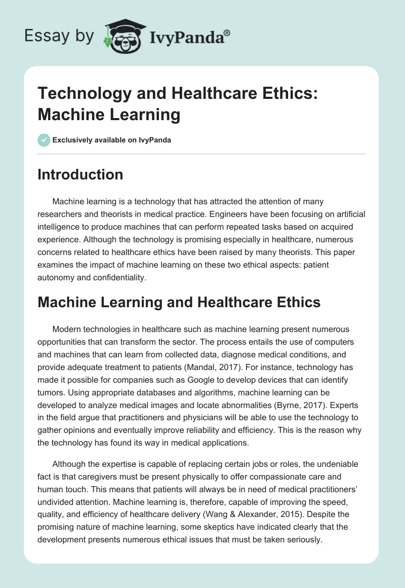 Technology and Healthcare Ethics: Machine Learning. Page 1