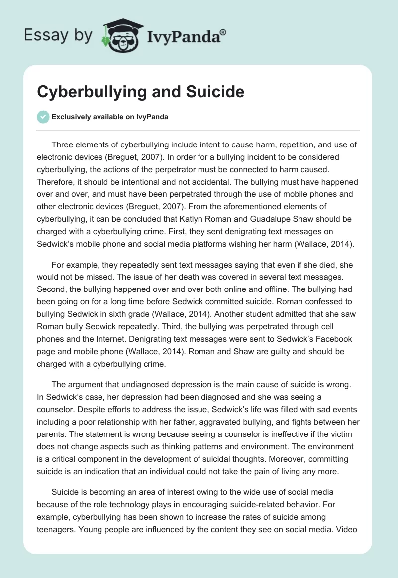 Cyberbullying and Suicide. Page 1
