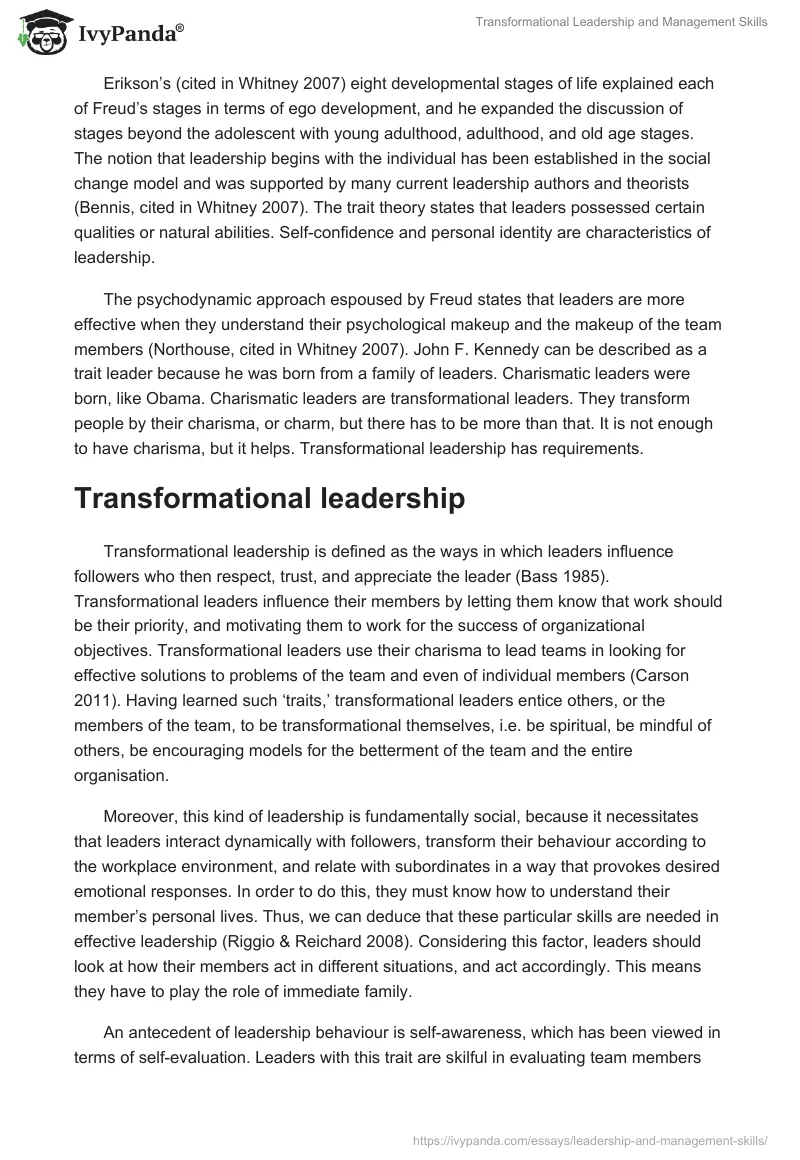 Transformational Leadership and Management Skills. Page 3