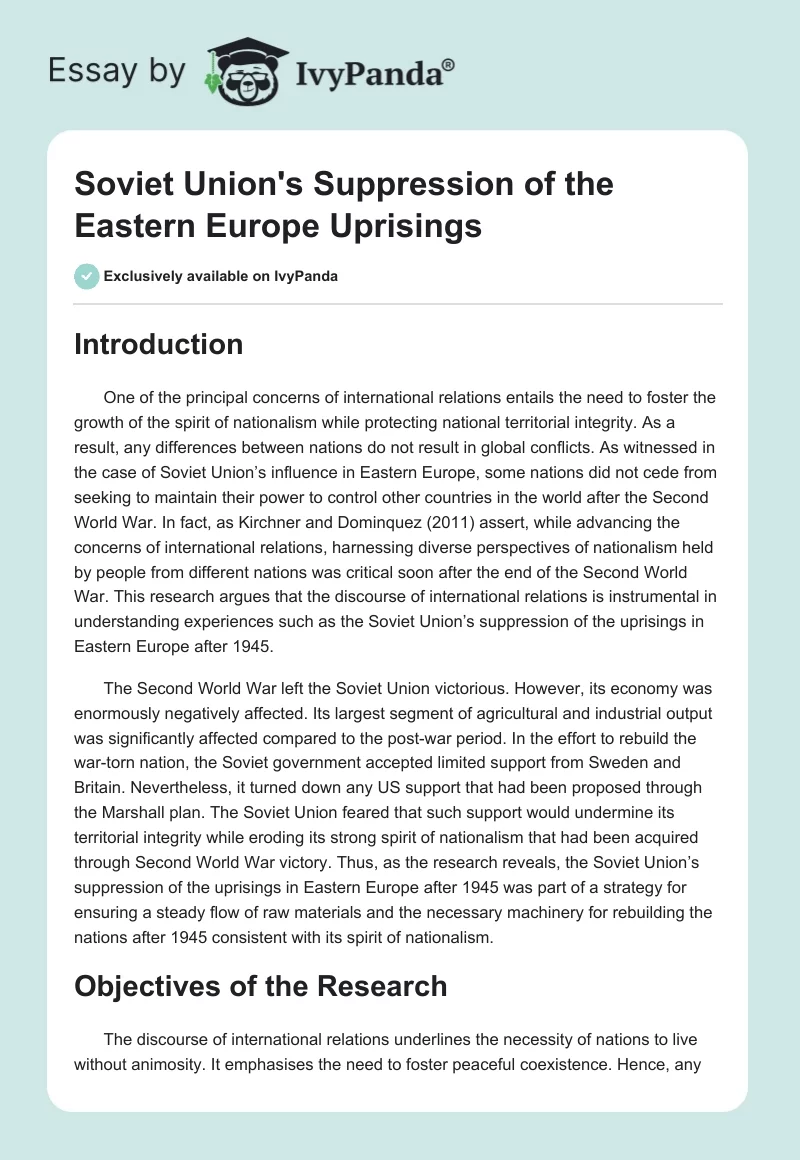 Soviet Union's Suppression of the Eastern Europe Uprisings. Page 1