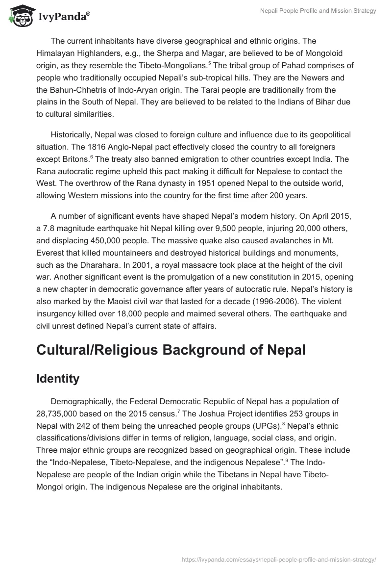 Nepali People Profile and Mission Strategy. Page 2