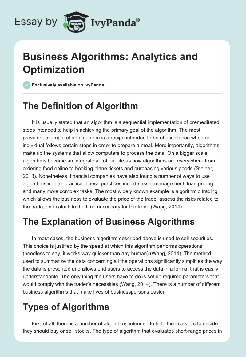 Business Algorithms: Analytics and Optimization. Page 1