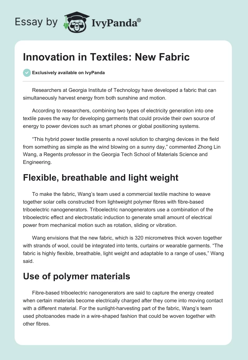 Innovation in Textiles: New Fabric. Page 1