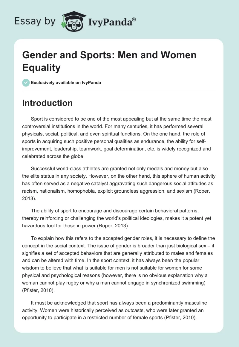 Gender and Sports: Men and Women Equality. Page 1