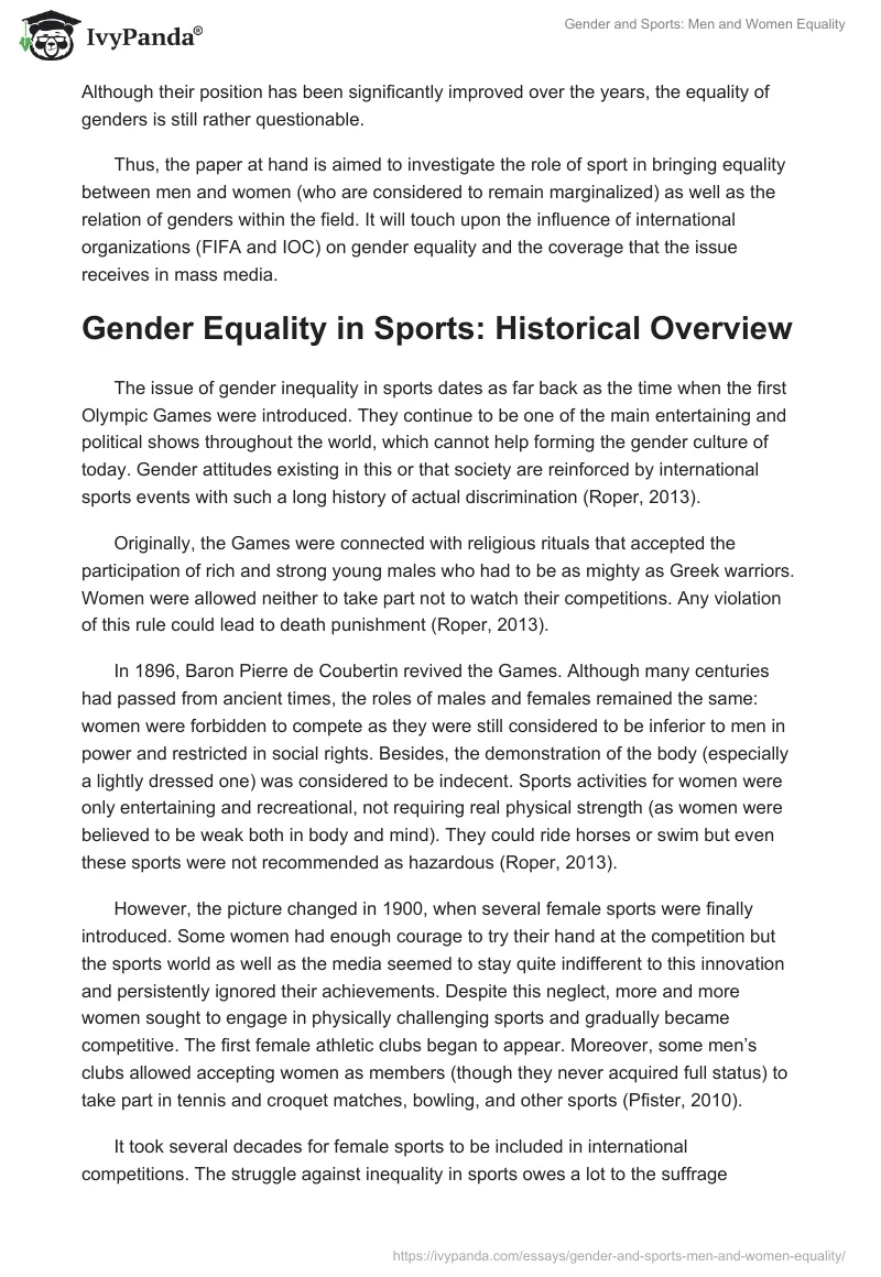 Gender and Sports: Men and Women Equality. Page 2