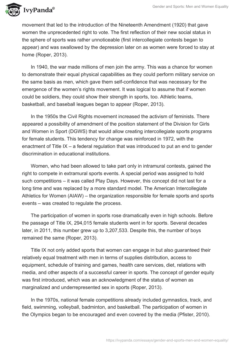 Gender and Sports: Men and Women Equality. Page 3