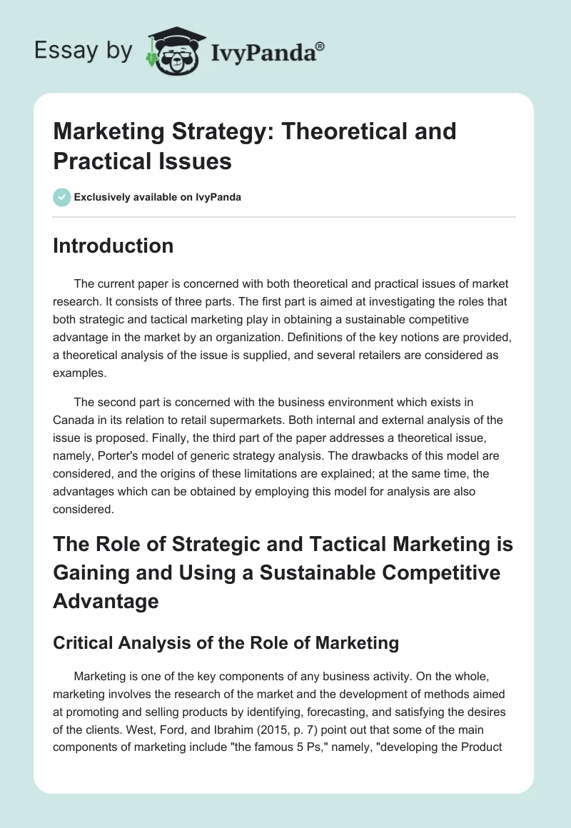 Marketing Strategy: Theoretical and Practical Issues. Page 1