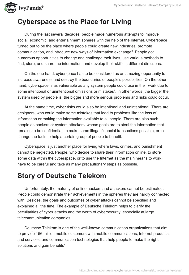 Cybersecurity: Deutsche Telekom Company's Case. Page 2