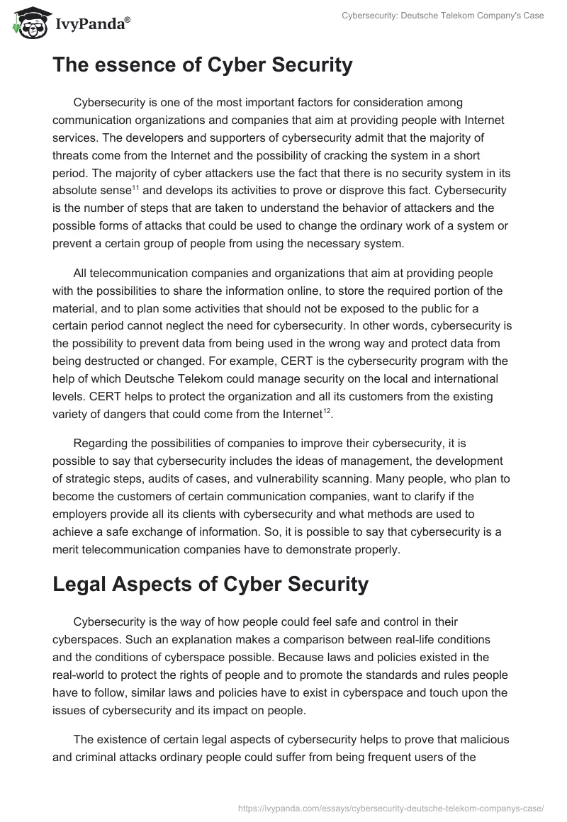 Cybersecurity: Deutsche Telekom Company's Case. Page 5