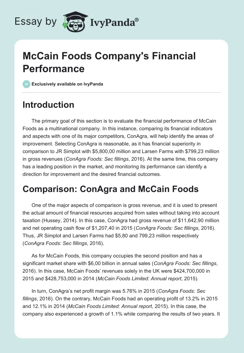 McCain Foods Company's Financial Performance. Page 1