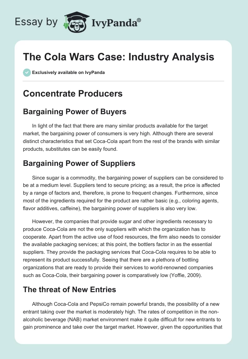 The Cola Wars Case: Industry Analysis. Page 1