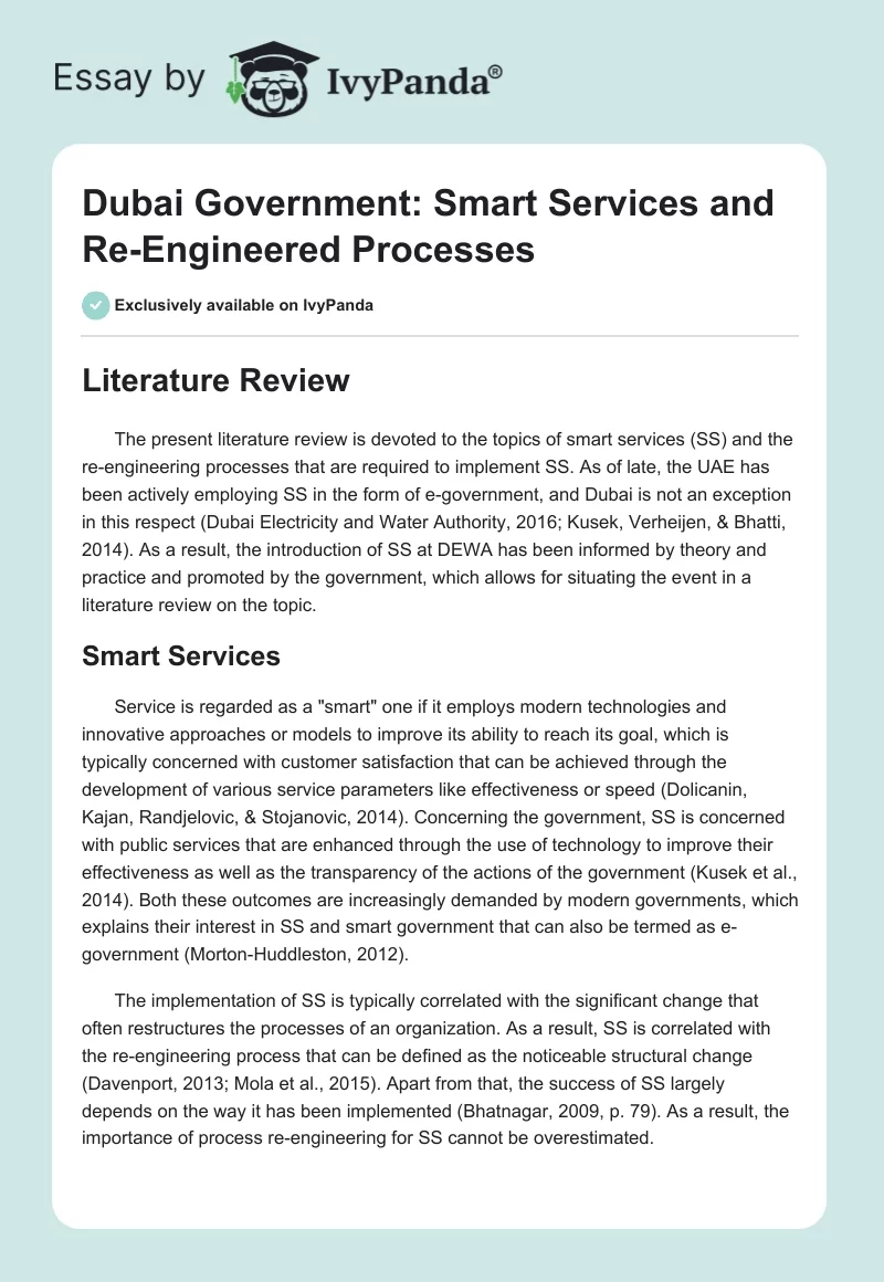 Dubai Government: Smart Services and Re-Engineered Processes. Page 1
