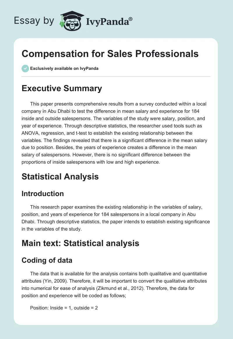 Compensation for Sales Professionals. Page 1