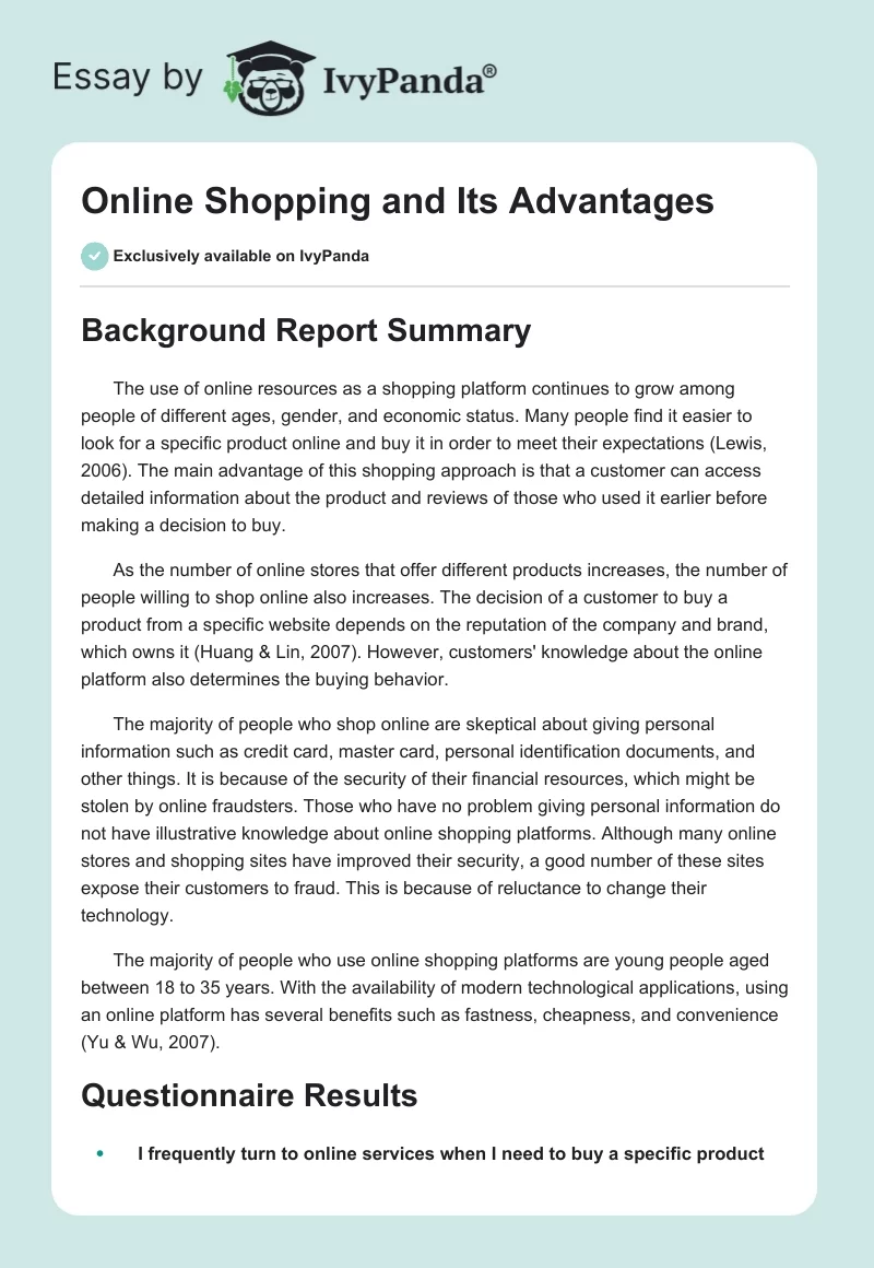 Online Shopping and Its Advantages - 1404 Words