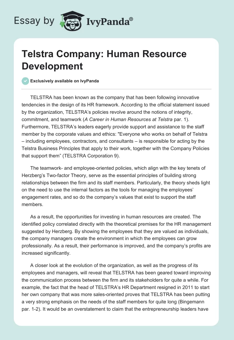Telstra Company: Human Resource Development. Page 1