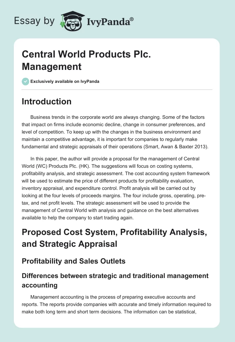 Central World Products Plc. Management. Page 1
