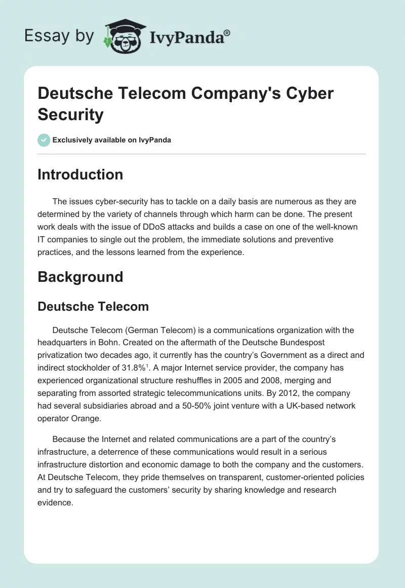 Deutsche Telecom Company's Cyber Security. Page 1