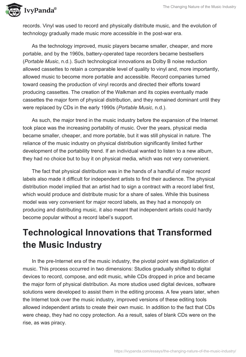 The Changing Nature of the Music Industry. Page 2
