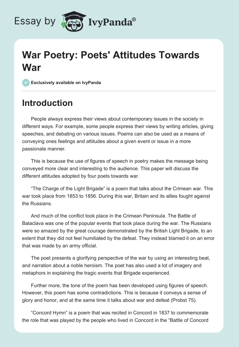 War Poetry: Poets' Attitudes Towards War. Page 1