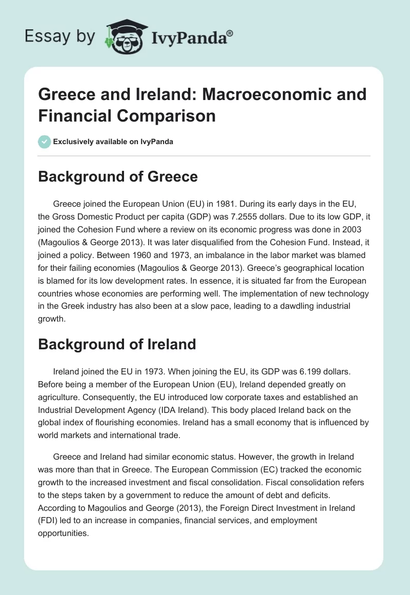 Greece and Ireland: Macroeconomic and Financial Comparison. Page 1