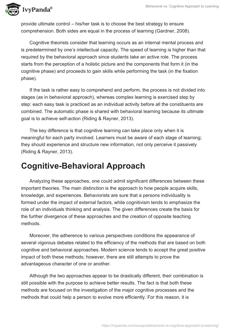Behavioral vs. Cognitive Approach to Learning. Page 2