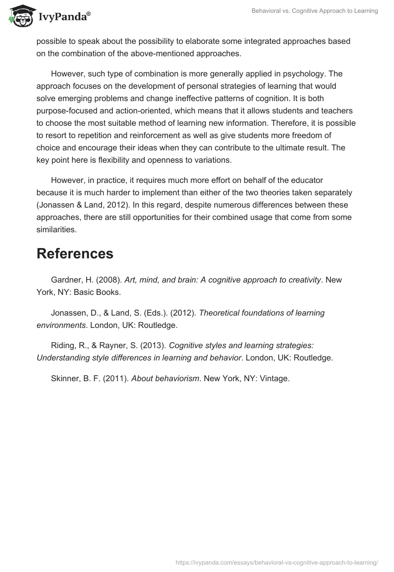 Behavioral vs. Cognitive Approach to Learning. Page 3
